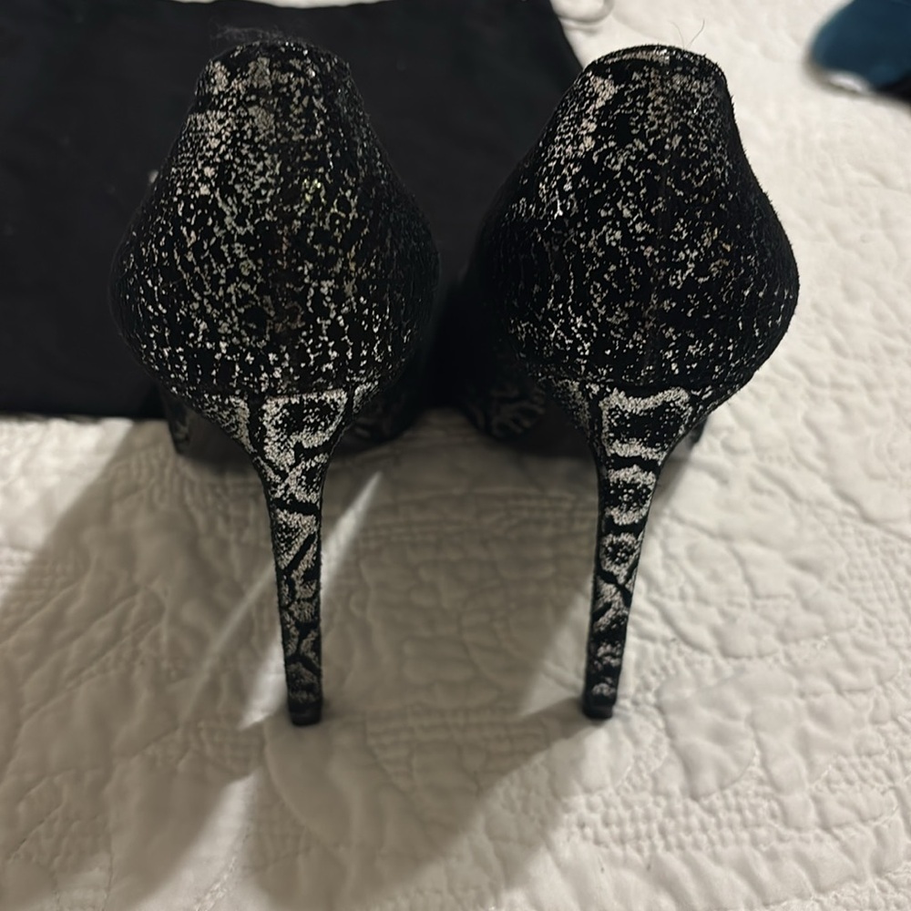 Saint Laurent Women's Black Suede metallic snakeskin Pumps silver size 39 YSL - Picture 10 of 12